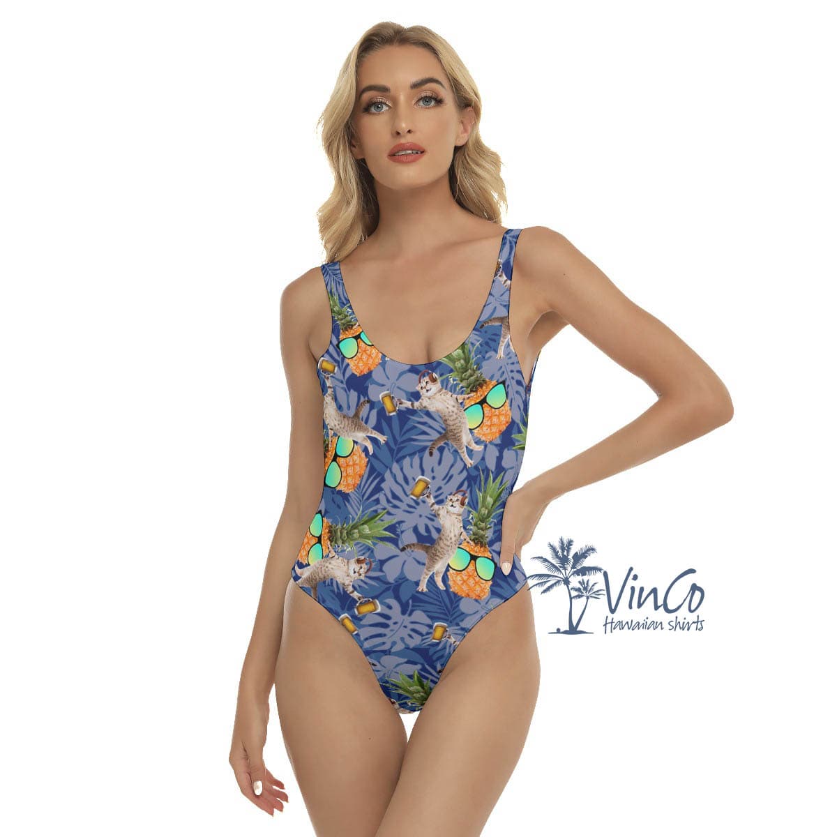 Funny DJ Cat Pineapple Hawaiian Swimsuit For Women