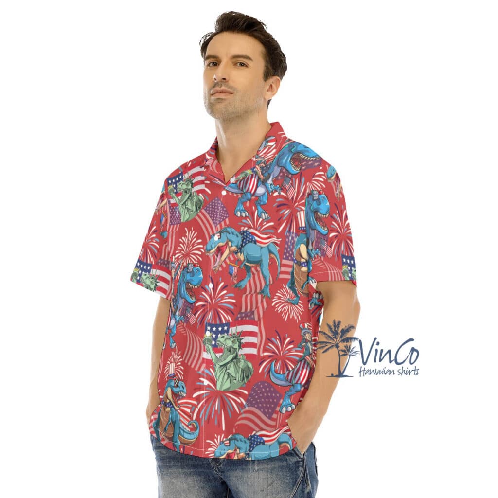 Funny Dinosaur Firework 4th Of July Hawaiian Shirt