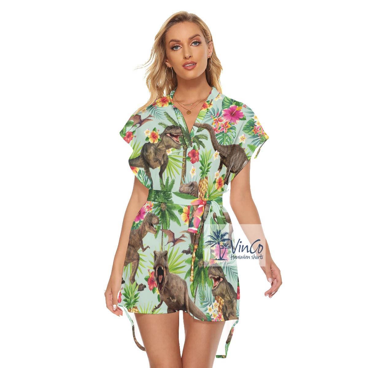 Funny Dinosaur Summer Hawaiian Dress For Women (2)