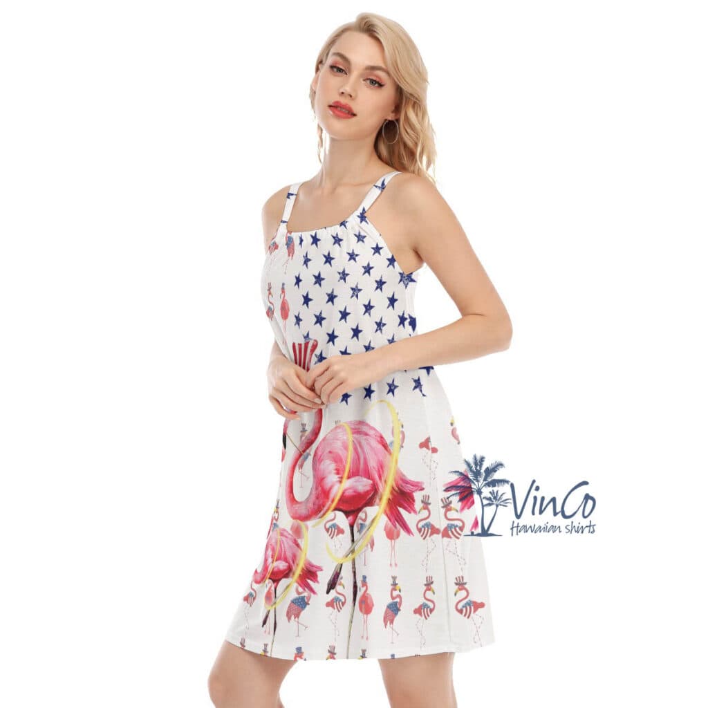 Funny Flamingo 4th Of July Hawaiian Cami Dresses For Women