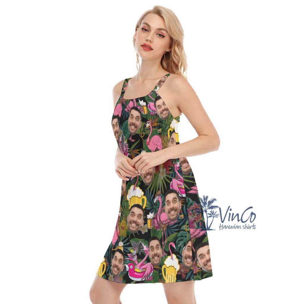 Funny Flamingo Beer Custom Face Hawaiian Dresses For Women