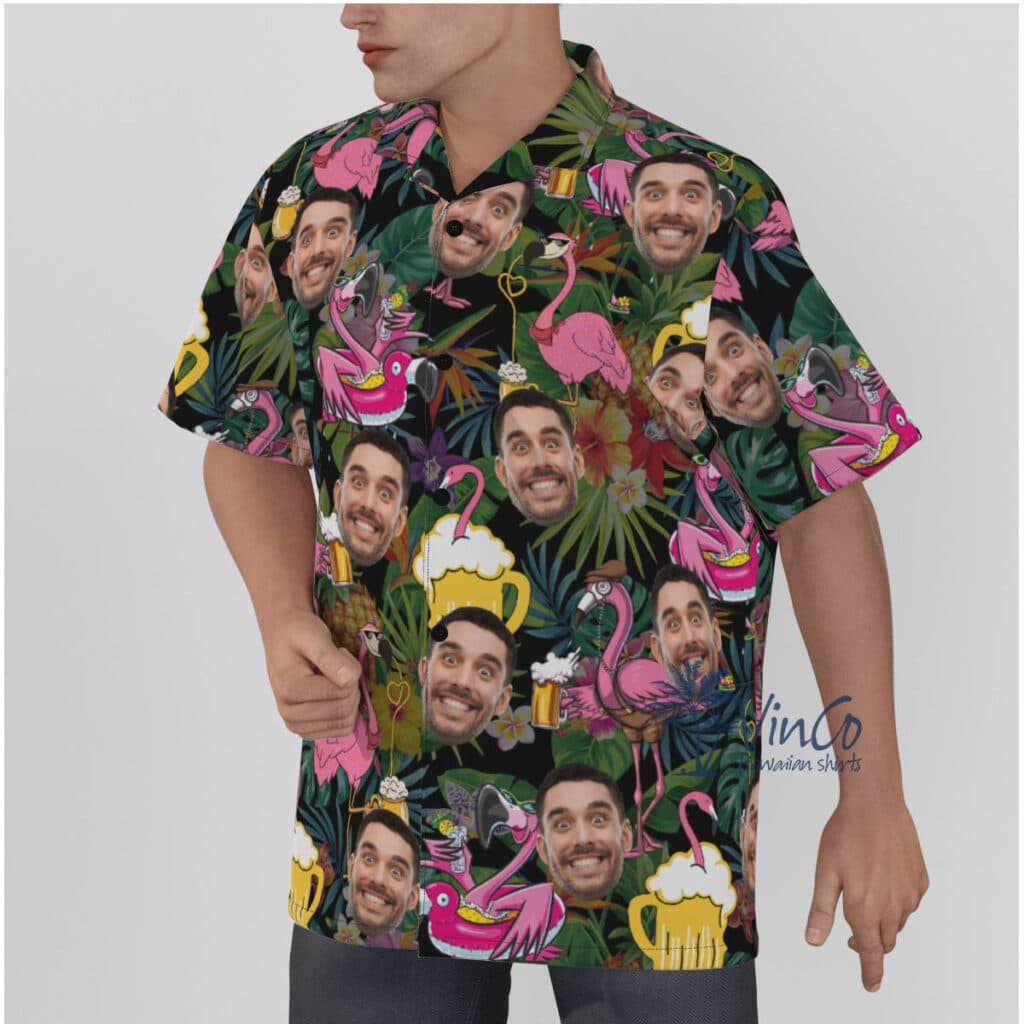 Funny Flamingo Beer Custom Face Hawaiian Shirt