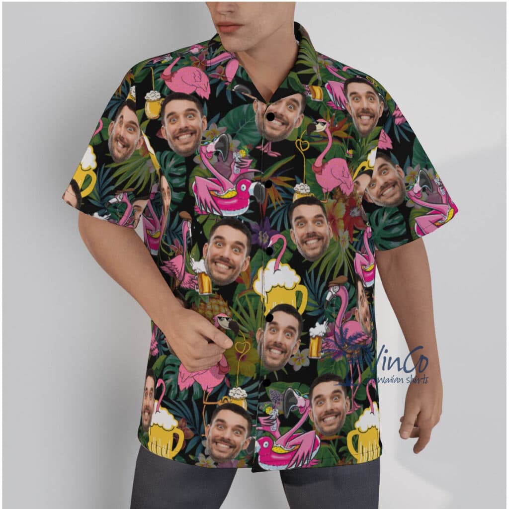 Funny Flamingo Beer Custom Face Hawaiian Shirt