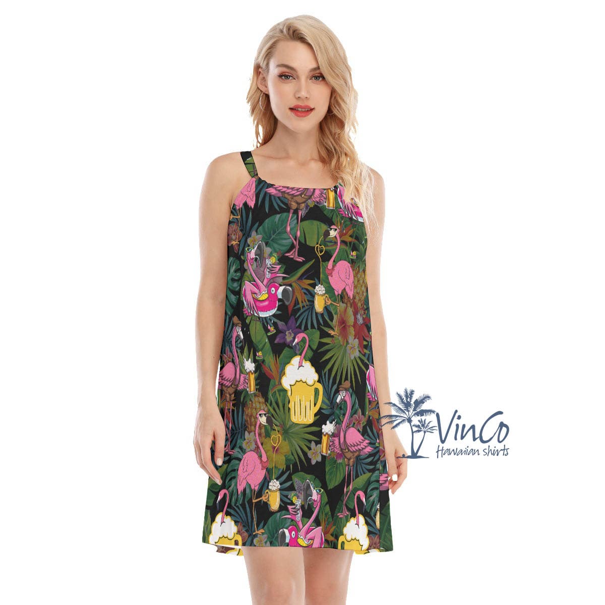 Funny Flamingo Beer Tropical Hawaiian Dresses For Women (4)