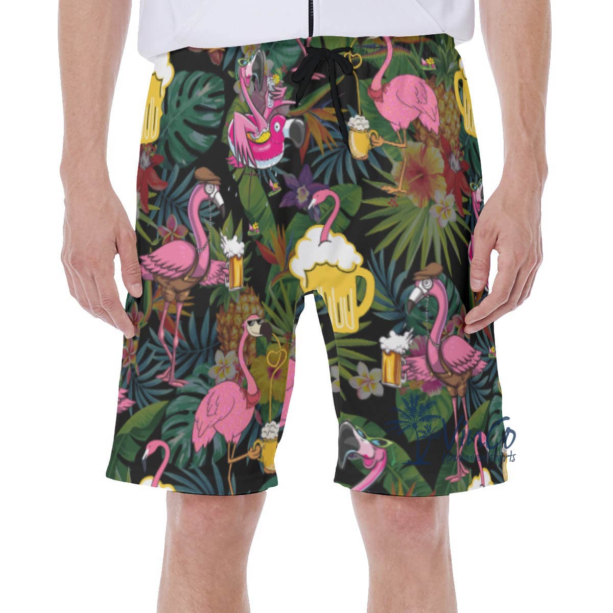 Funny Flamingo Beer Tropical Hawaiian Swim Trunks For Men