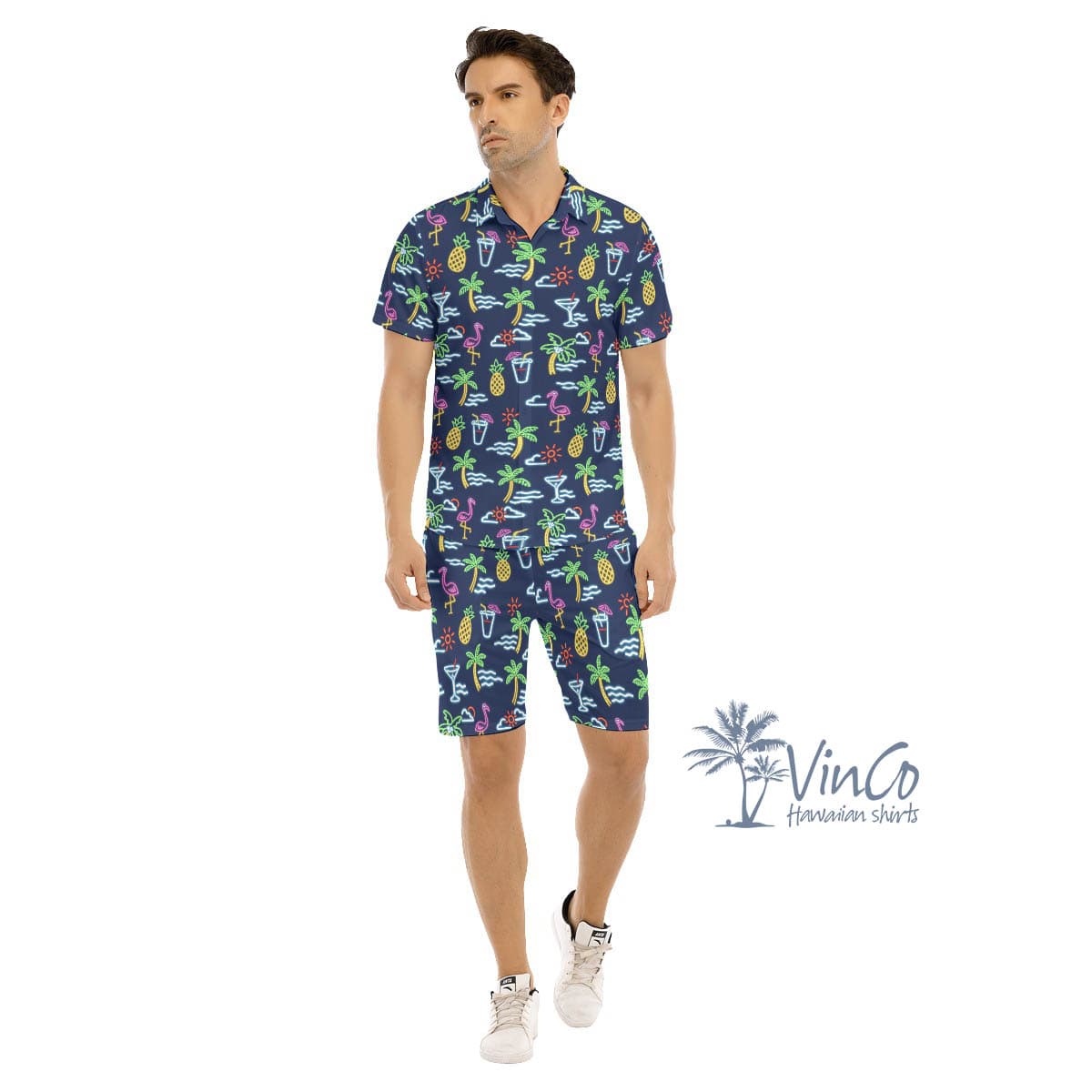 Funny Flamingo Hawaiian Party Aloha Shirt Set For Men (1)