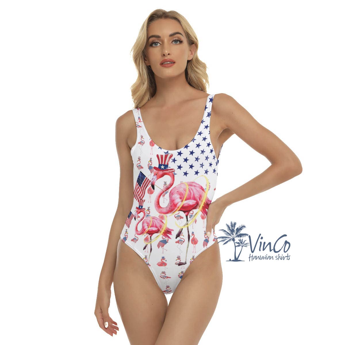 Funny Flamingo Patriotic Hawaiian Swimsuit For Summer