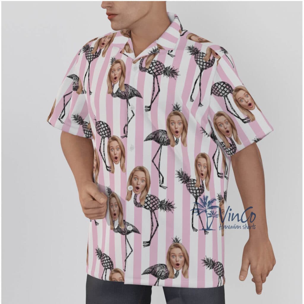 Funny Flamingo Pineapple Custom Face Pink Hawaiian Shirt