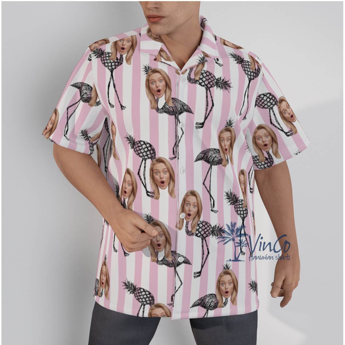 Funny Flamingo Pineapple Custom Face Pink Hawaiian Shirt