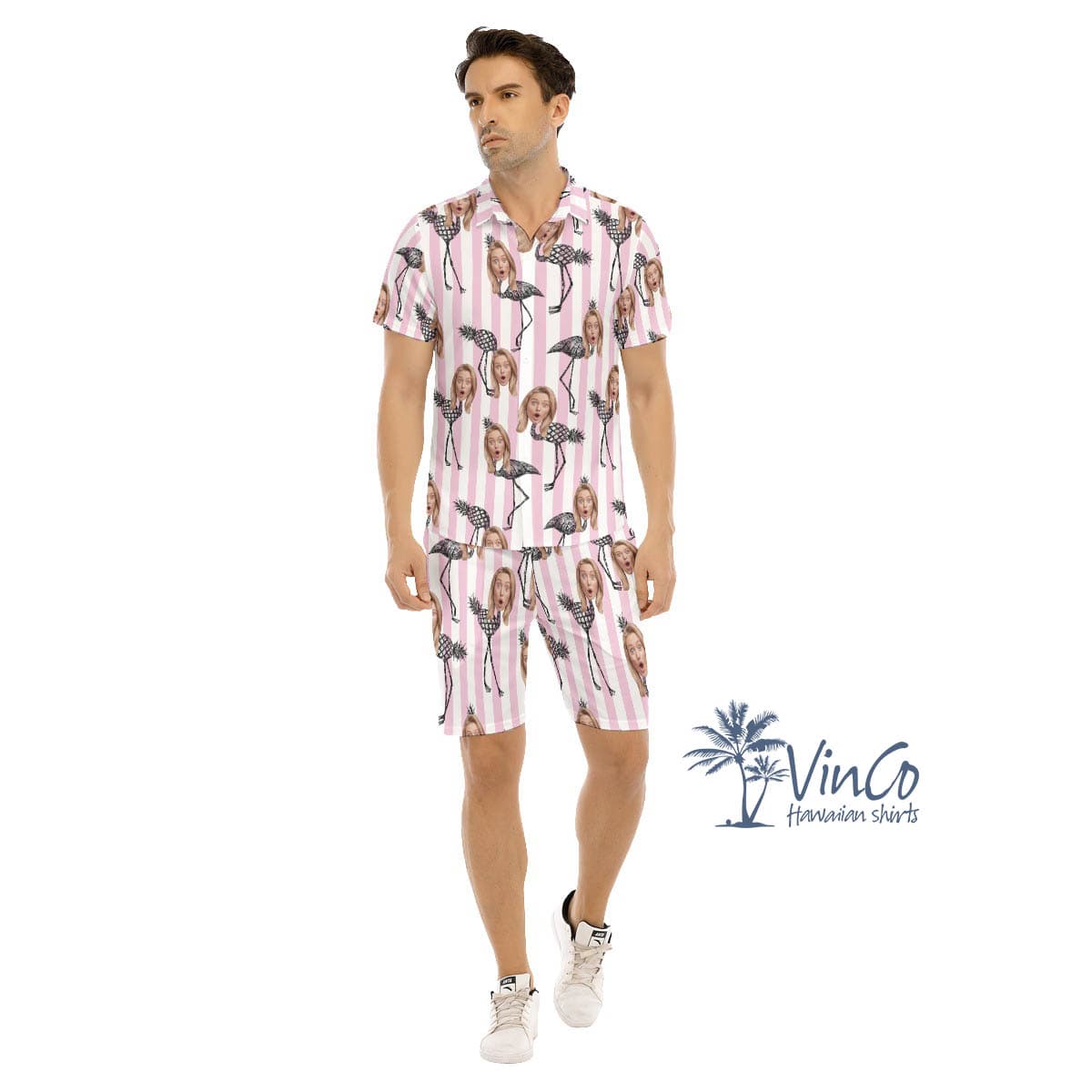 Funny Flamingo Pineapple Hawaiian Shirt And Matching Shorts With Custom Face (4)