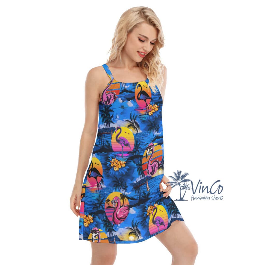 Funny Flamingo Tropical Beach Scene Summer Hawaiian Dresses