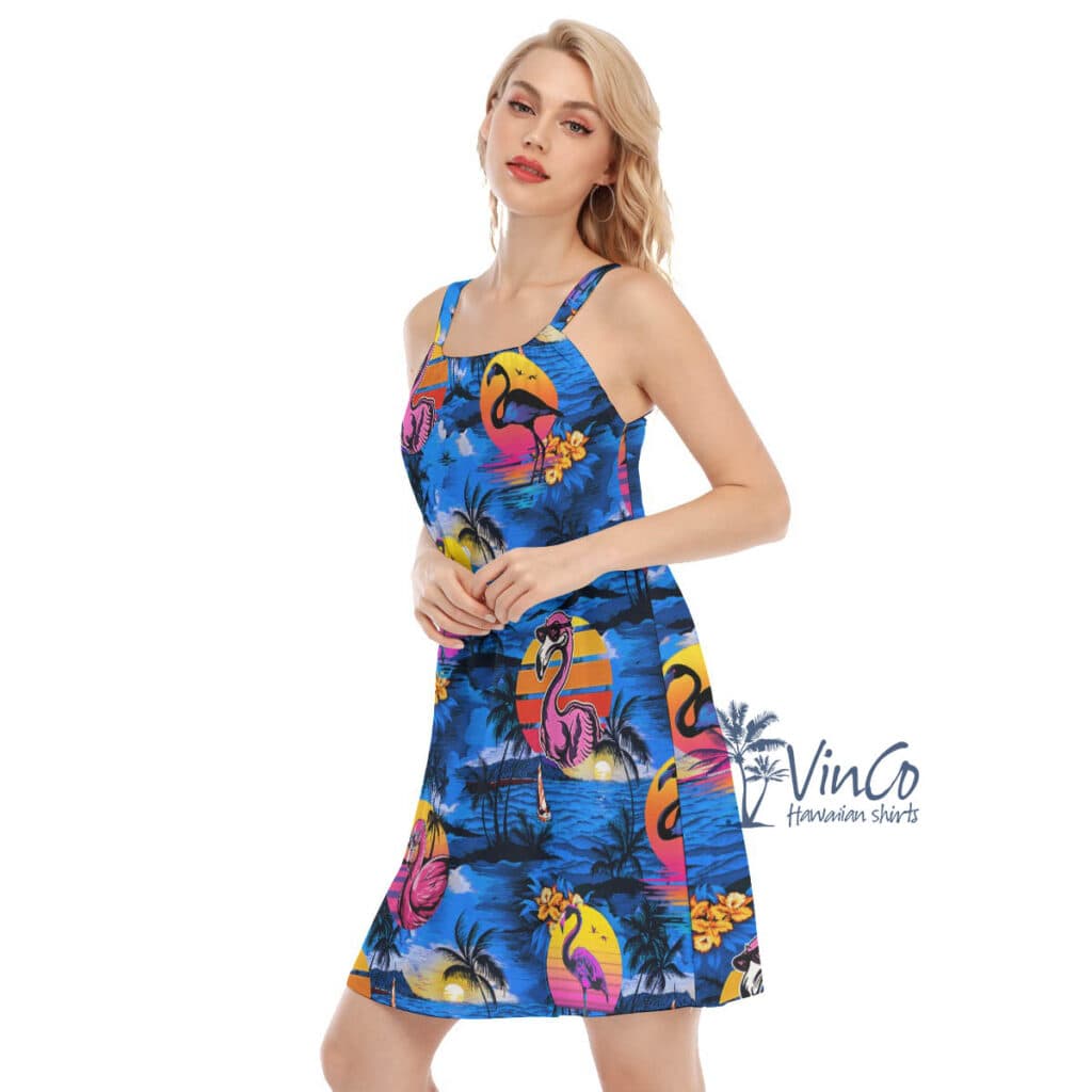 Funny Flamingo Tropical Beach Scene Summer Hawaiian Dresses