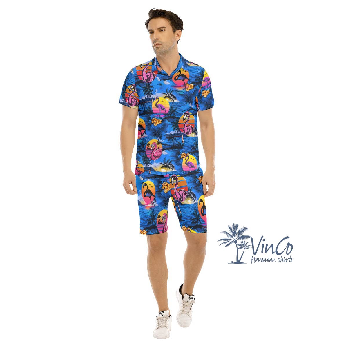 Funny Flamingo Tropical Navy Hawaiian Shirt And Shorts For Men (4)