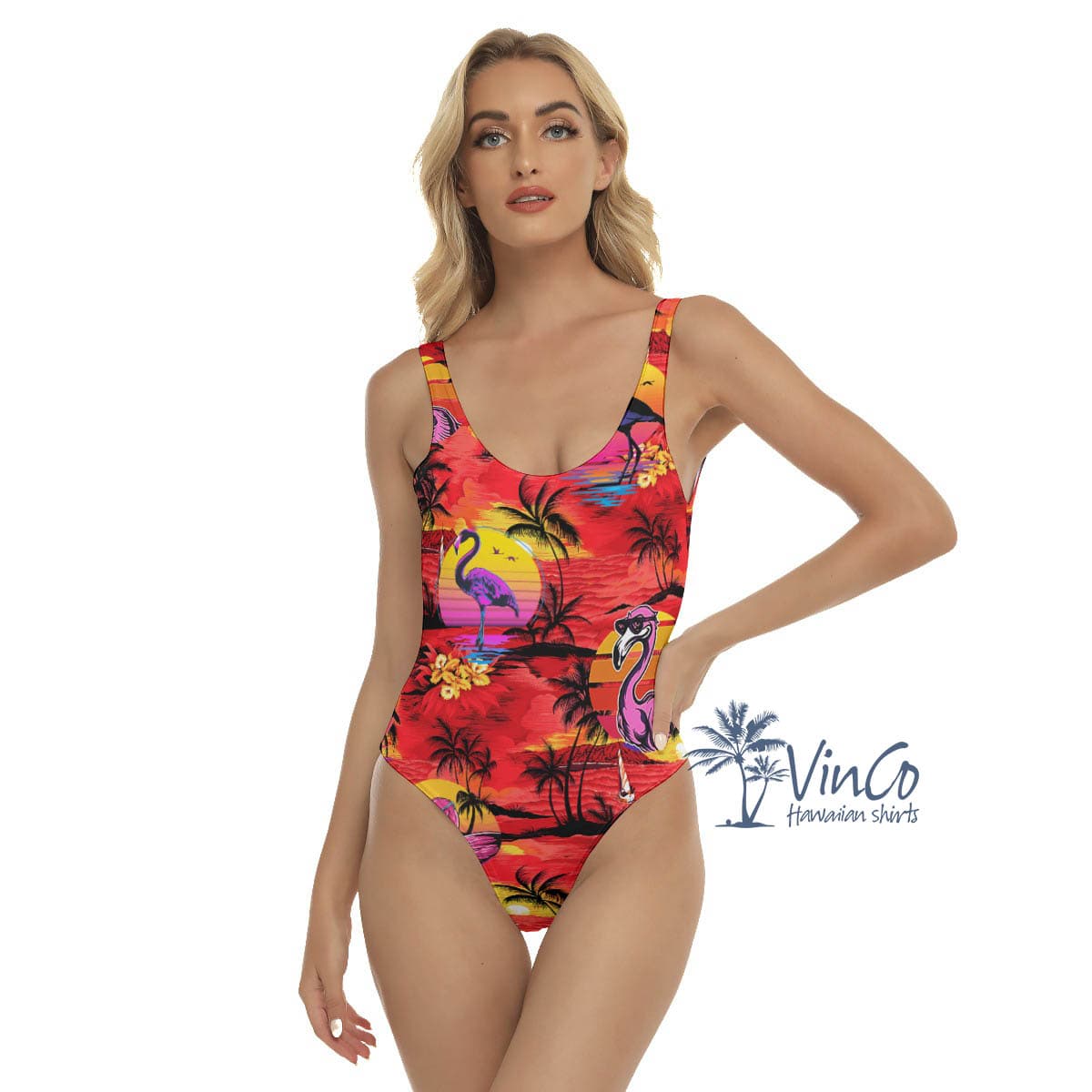 Funny Flamingo Tropical Red Hawaiian Swimsuit For Women (4)