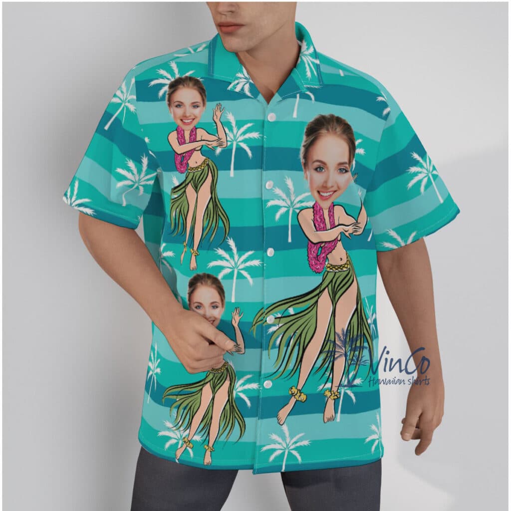 Funny Girl Custom Face Blue Hawaiian Shirt For Men (1)