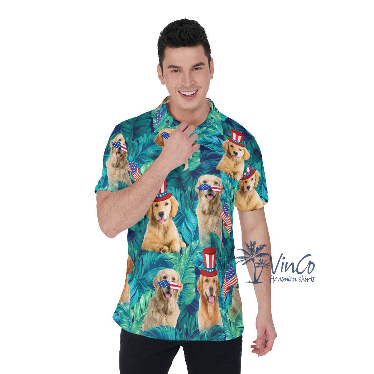 Funny Golden Retrieve 4th Of July Hawaiian Polo Shirt (2)
