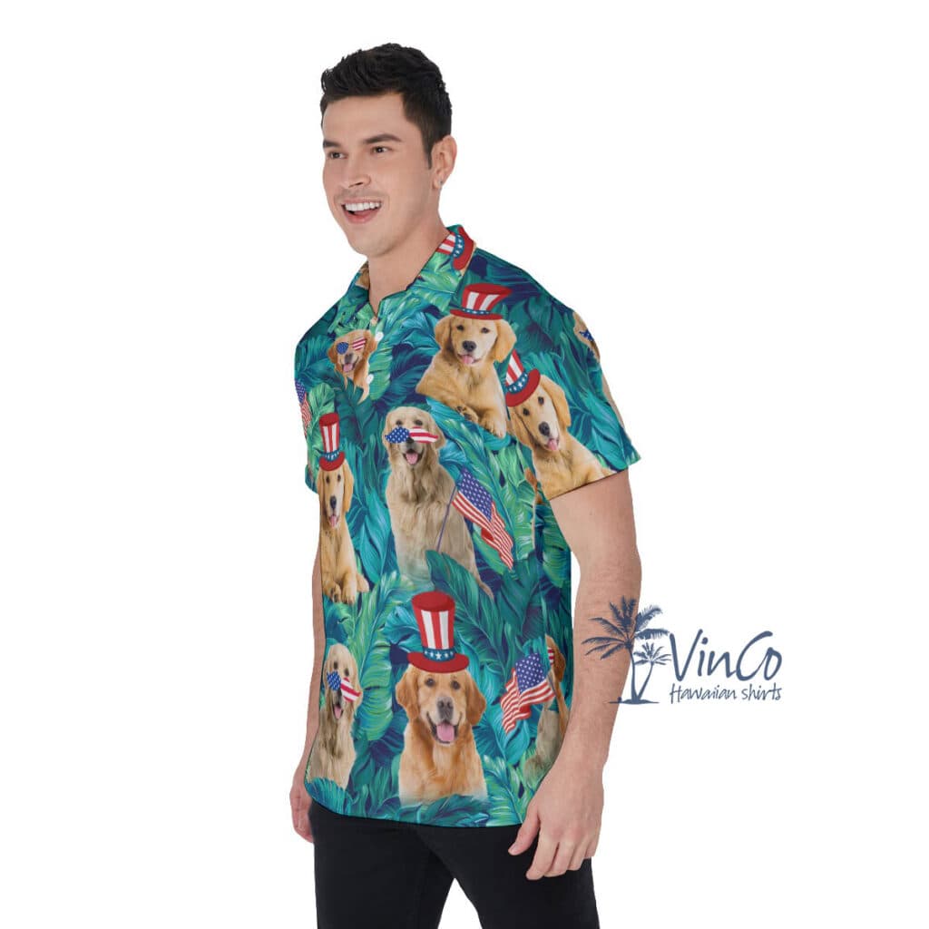 Funny Golden Retrieve 4th Of July Hawaiian Polo Shirt