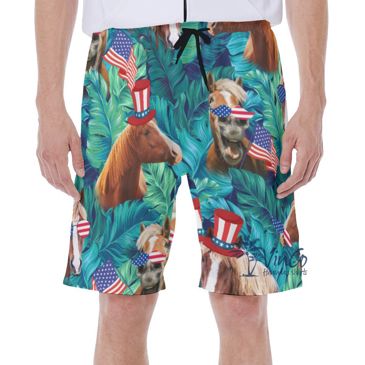 Funny Horse 4th Of July Hawaiian Swimwear For Men