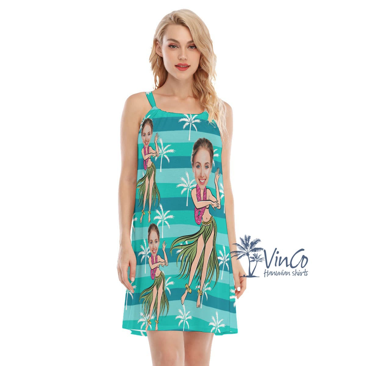 Funny Hula Girl Custom Hawaiian Cami Dress With Multiple Faces (4)