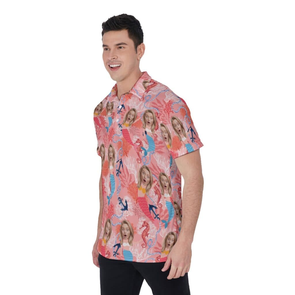 Funny Mermaid Custom Face Men's Hawaiian Polo Shirt