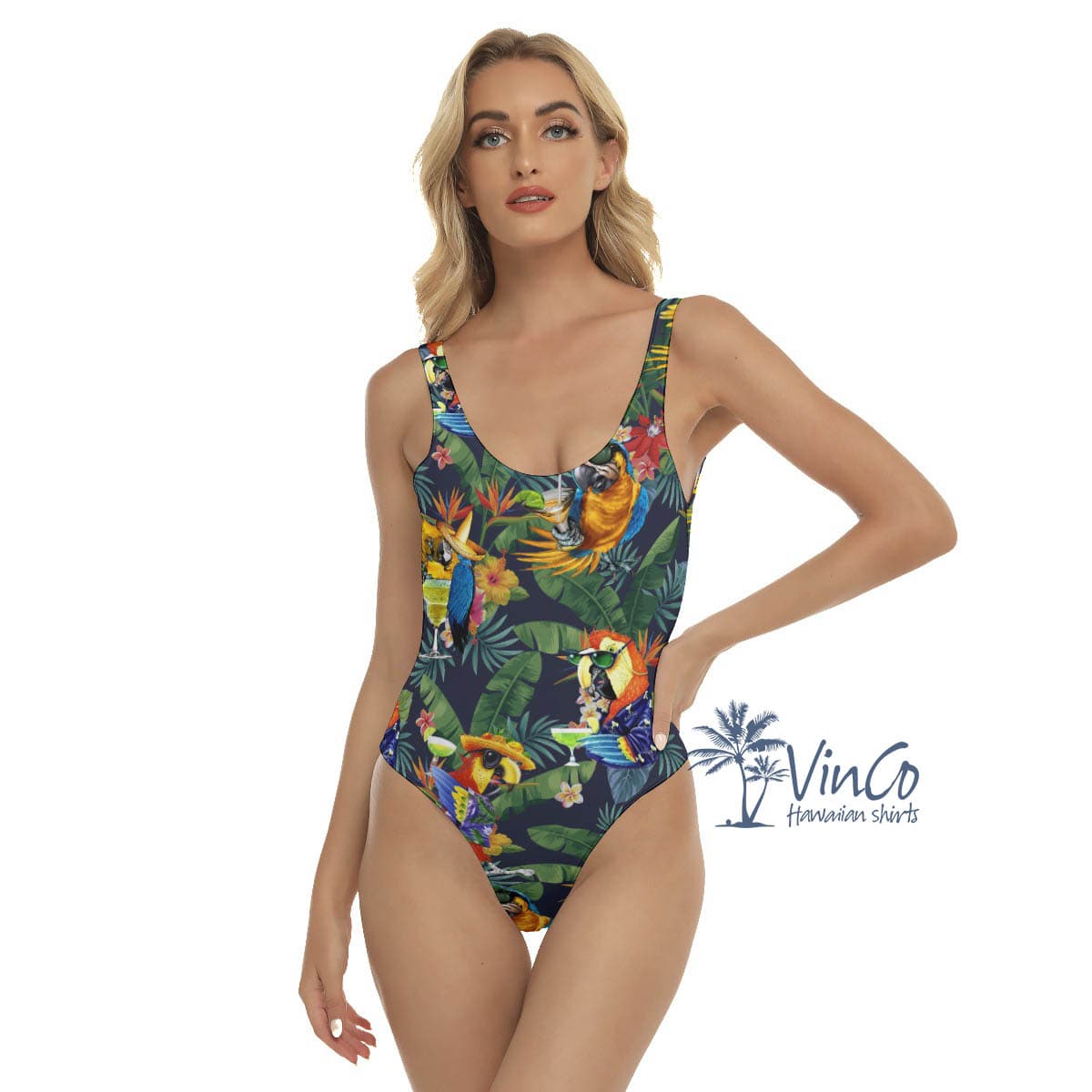 Funny Parrot Cocktails Tropical Hawaiian Swimsuit For Women