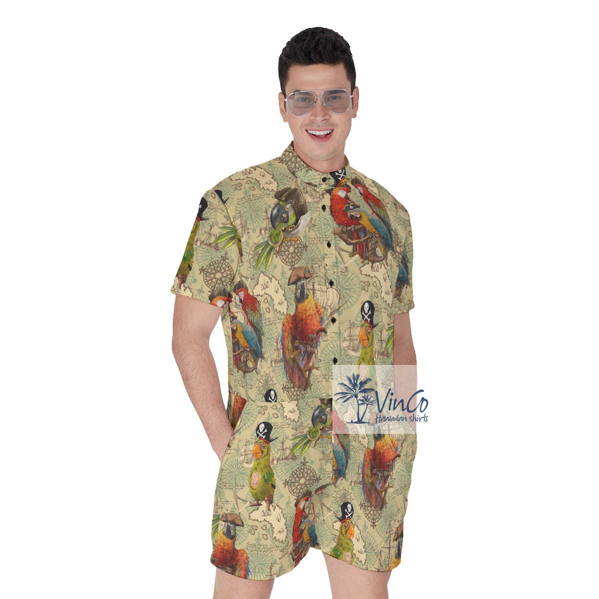 Funny Parrot Pirate Hawaiian Romper