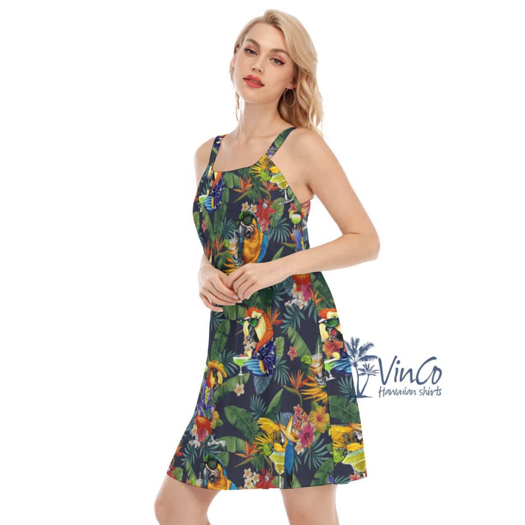 Funny Parrots Cocktail Tropical Summer Hawaiian Dresses