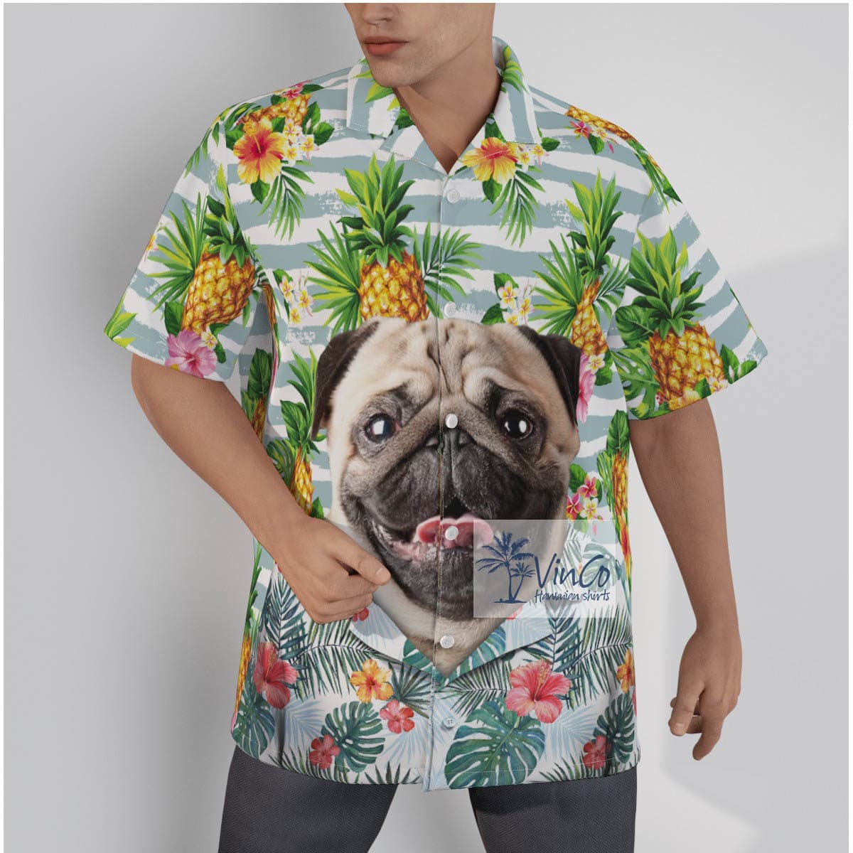 Funny Personalize Dog Photo Hawaiian Button Shirt For Men (2)