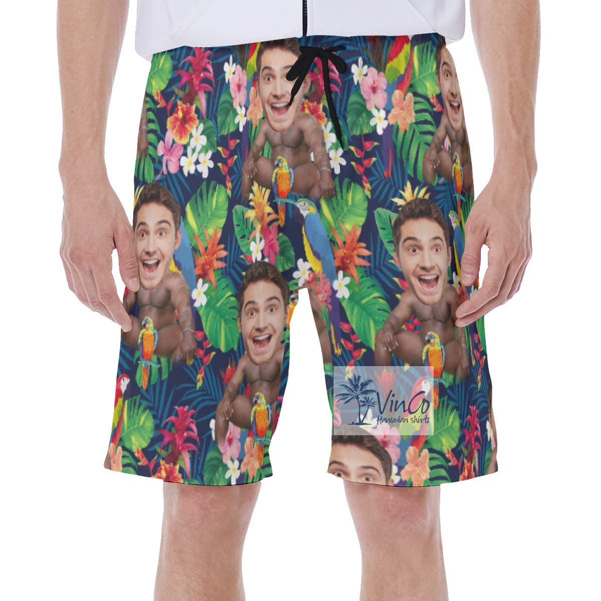 Funny Personalized Faces Barry Wood Aloha Swim Trunks For Men (2)