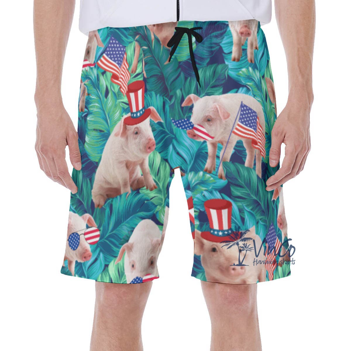 Funny Pig 4th Of July Hawaiian Swimwear For Men