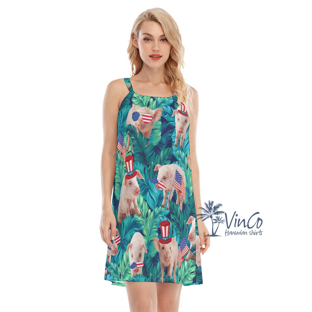 Funny Pig With American Hat Summer Hawaiian Dresses (4)