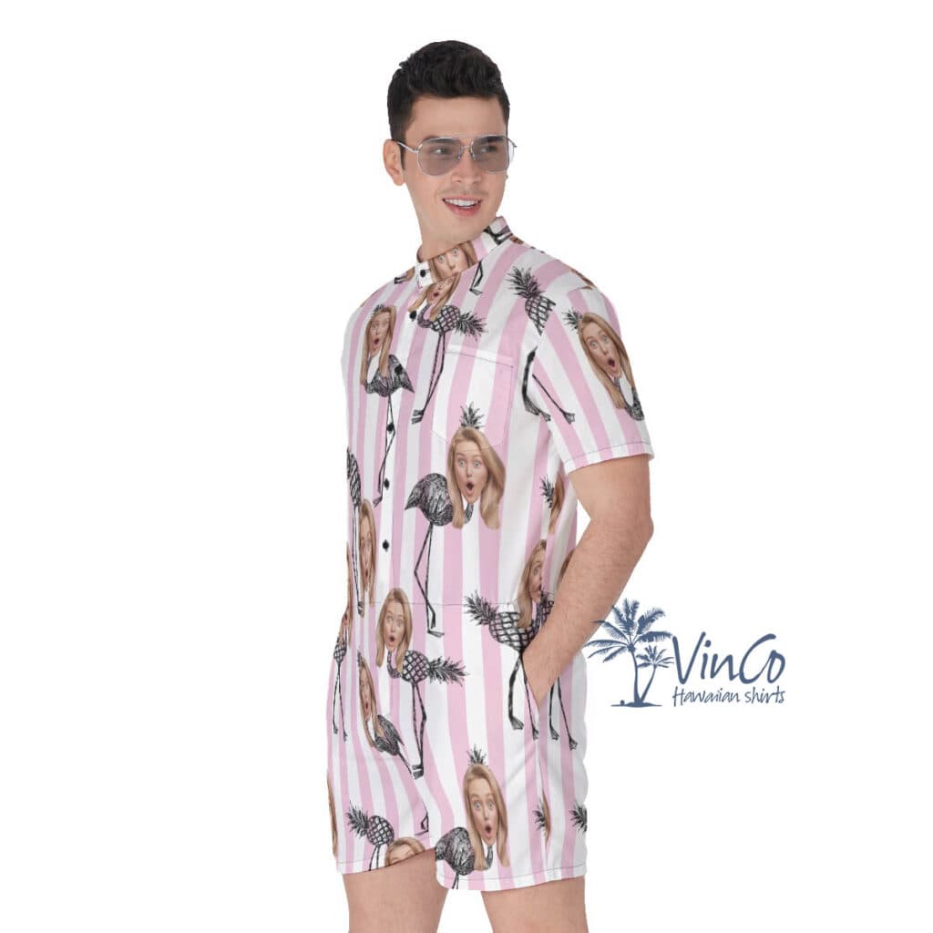 Funny Pineapple Flamingo Custom Hawaiian Romper With Face