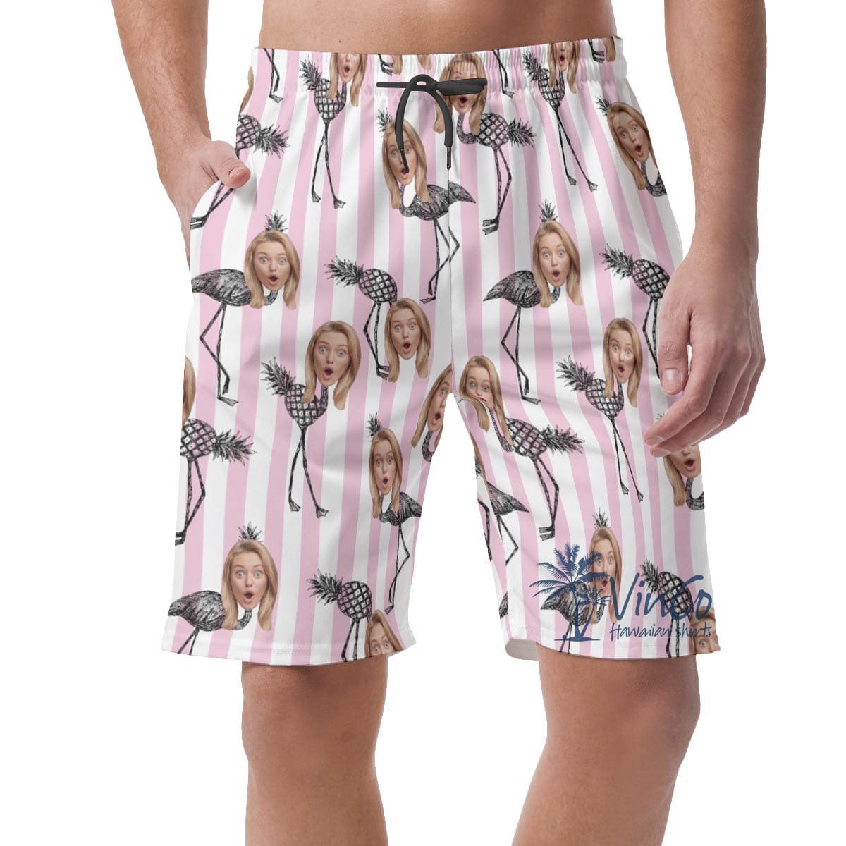 Funny Pineapple Flamingo Hawaiian Beach Shorts With Custom Face