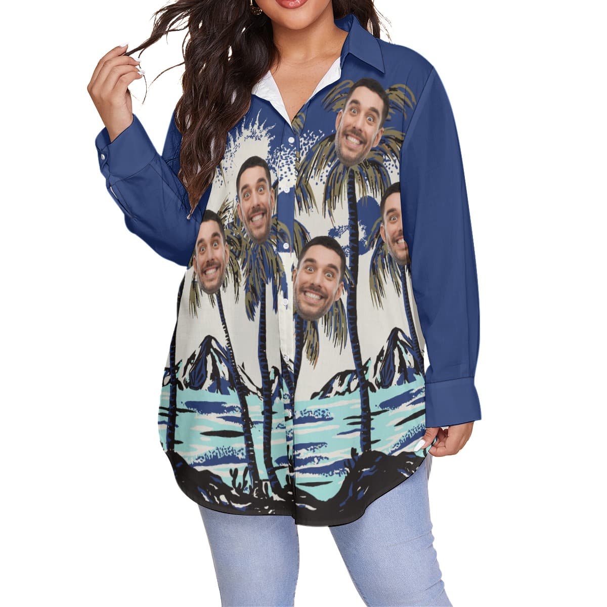 Funny Plus Size Women’s Hawaiian Shirts With Face (1)