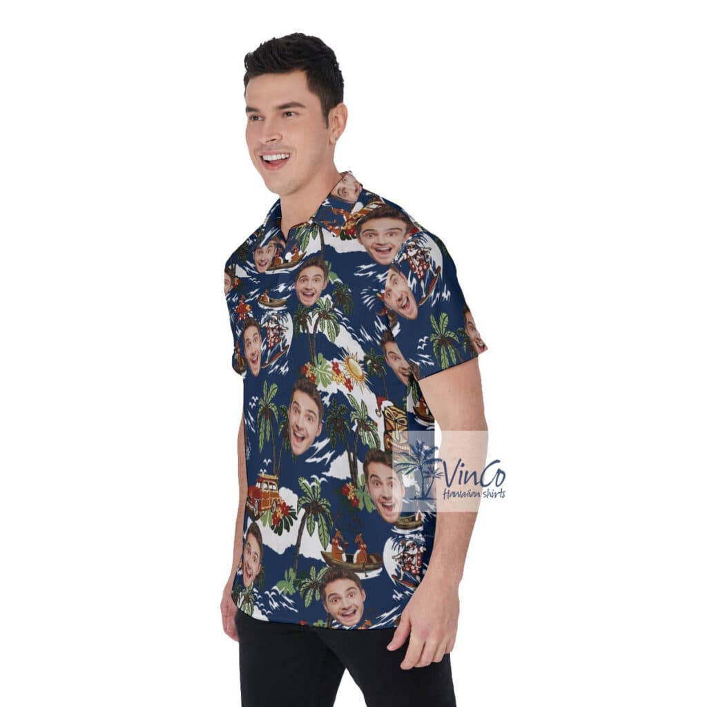 Funny Reindeer Tropical Custom Face Hawaiian Polo Shirt