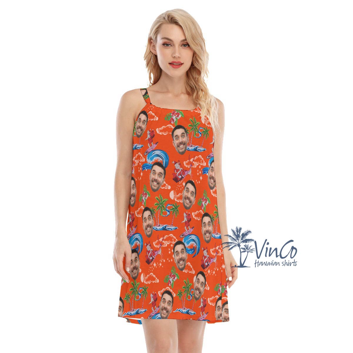 Funny Santa Claus Christmas Hawaiian Dress With Custom Face