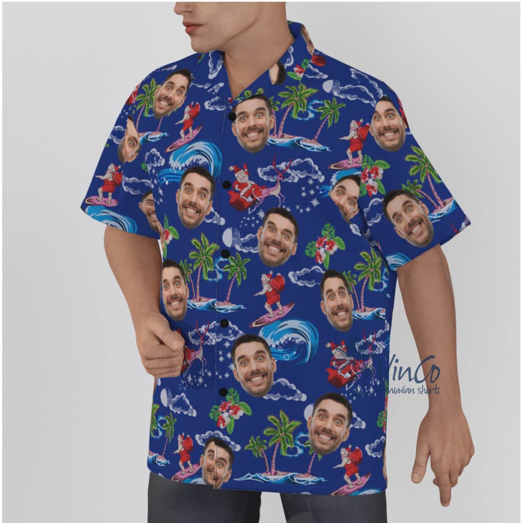 Funny Santa Claus Christmas Hawaiian Shirt With Custom Face
