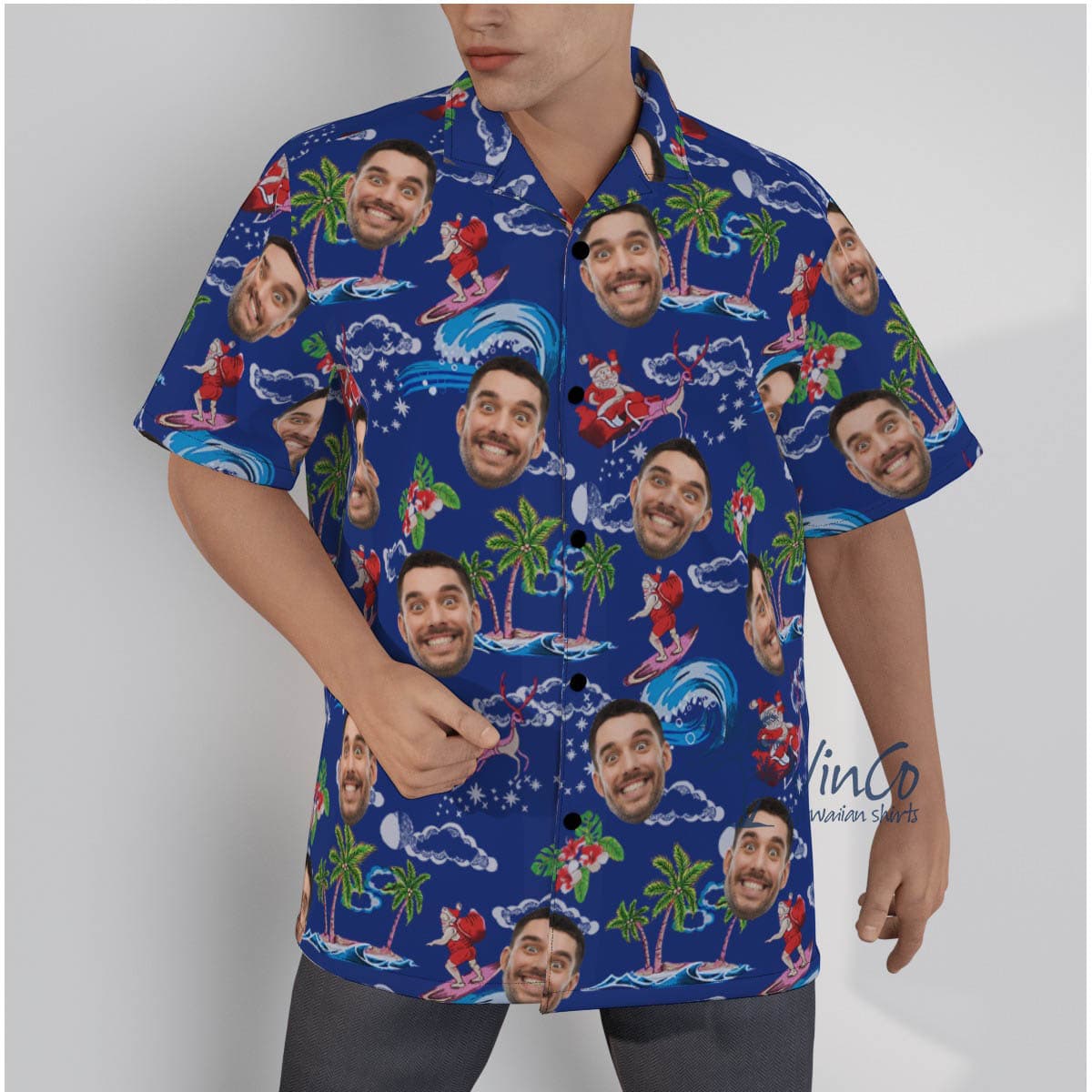 Funny Santa Claus Christmas Hawaiian Shirt With Custom Face