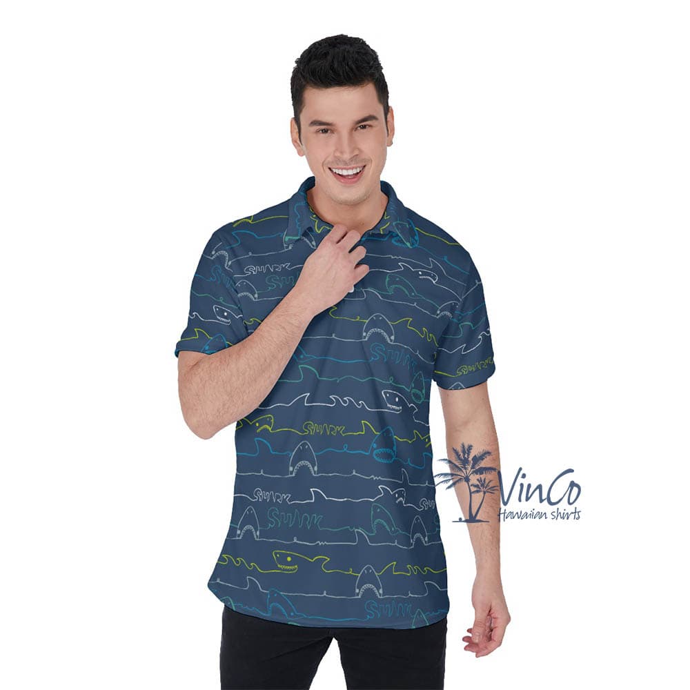 Funny Shark Hawaiian Golf Shirt For Men (1)