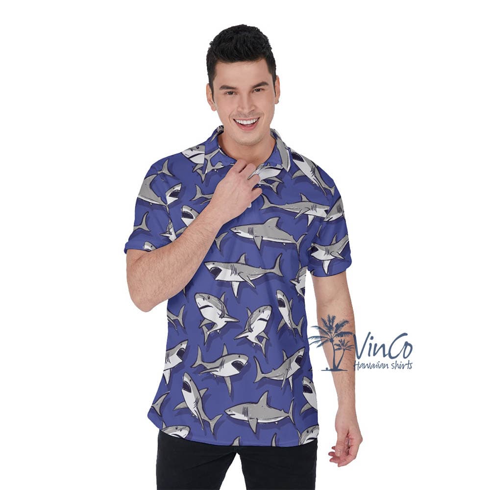 Funny Shark Hawaiian Polo Shirt For Men (2)