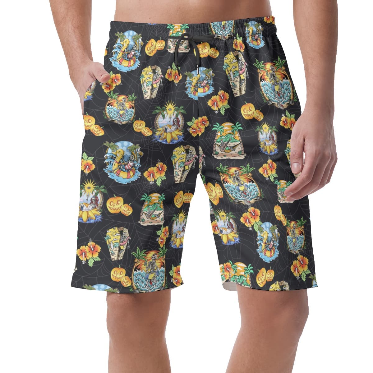 Funny Skeleton On Beach Hawaiian Summer Shorts For Men