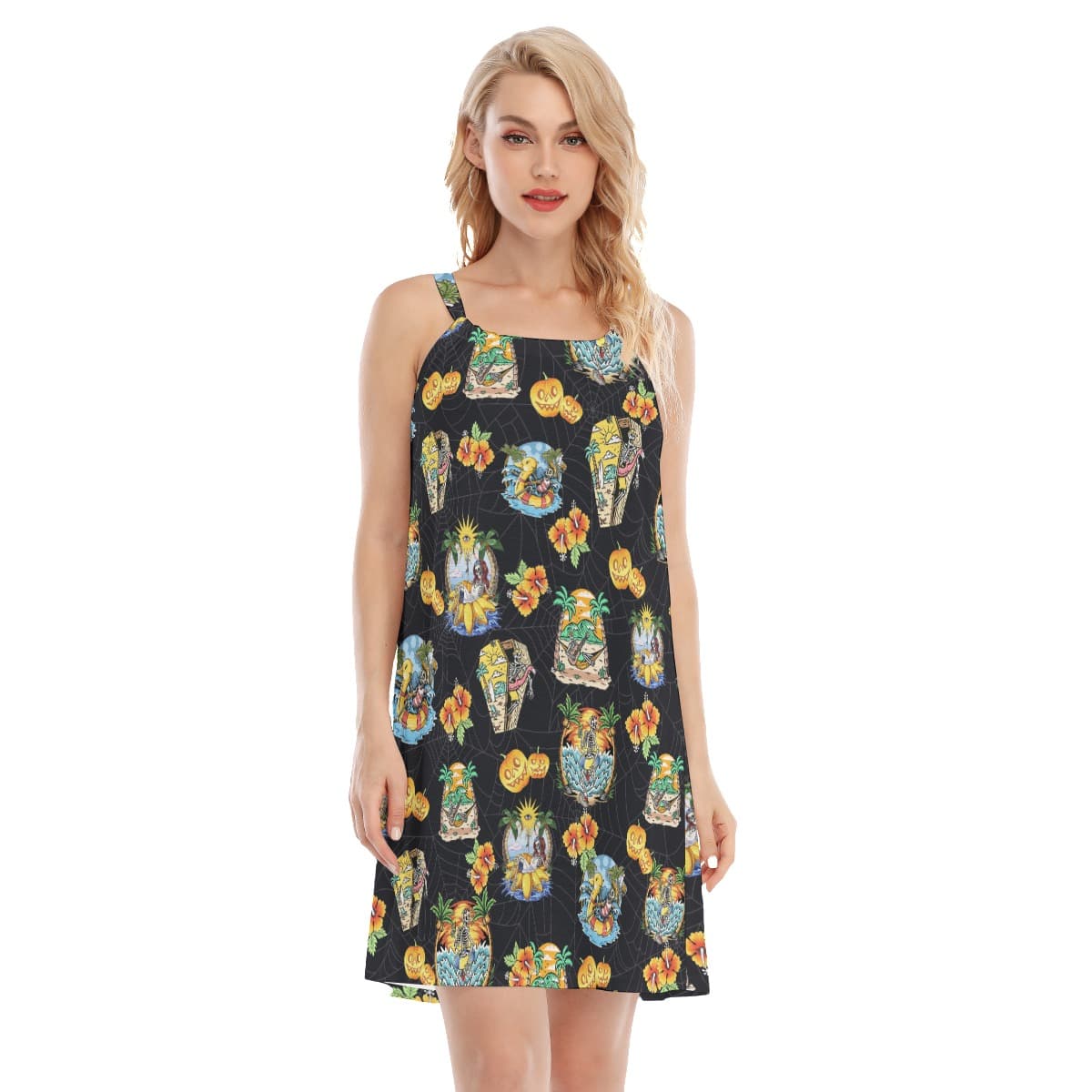 Funny Skeleton On Beach Summer Luau Dress For Women (4)