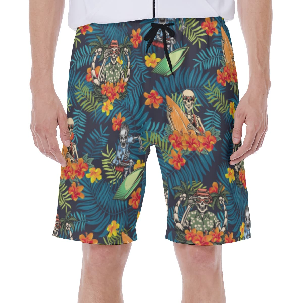 Funny Skeleton Surfing Tropical Hawaiian Swim Trunks For Men