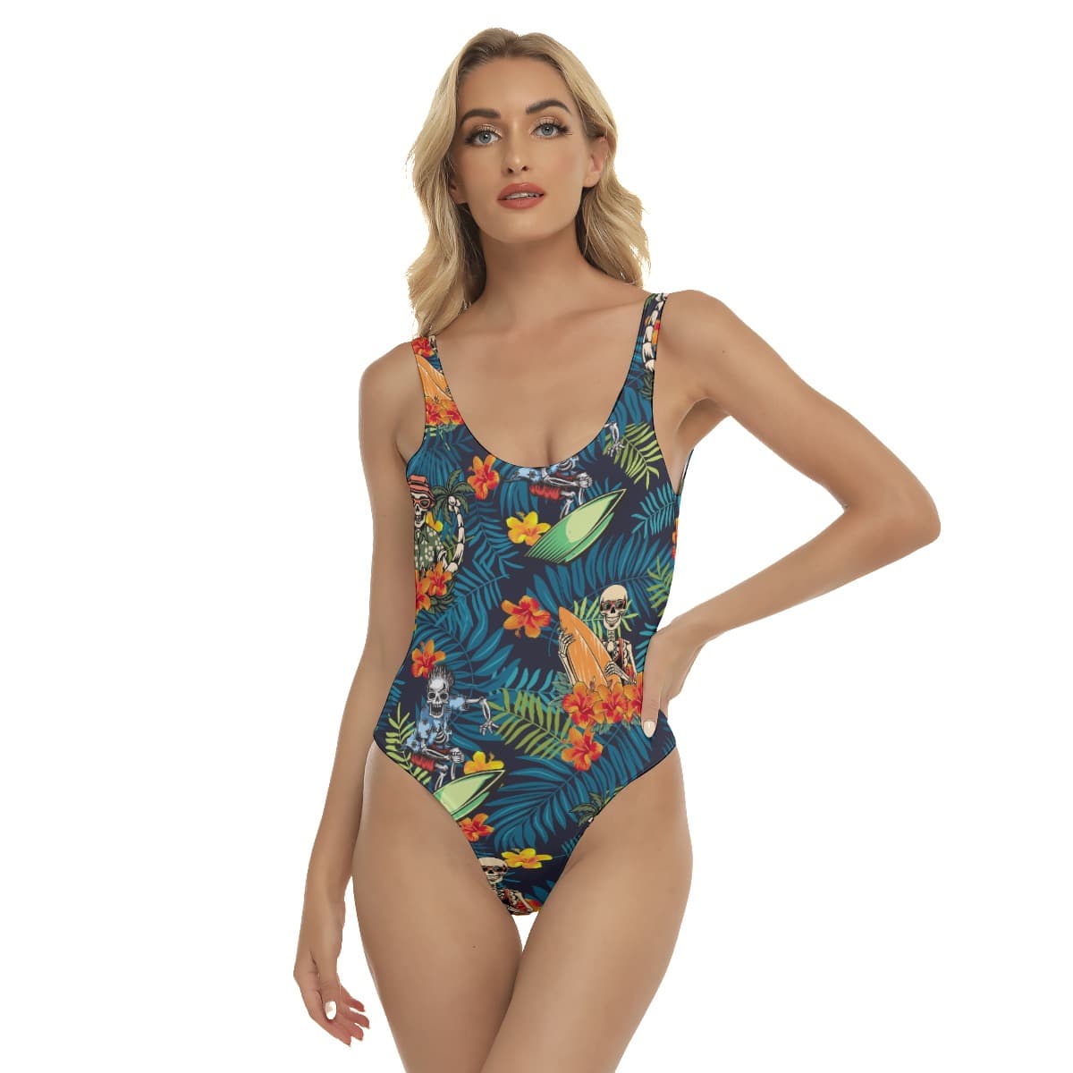 Funny Skeleton Surfing Tropical Hawaiian Swimsuit For Summer (4)