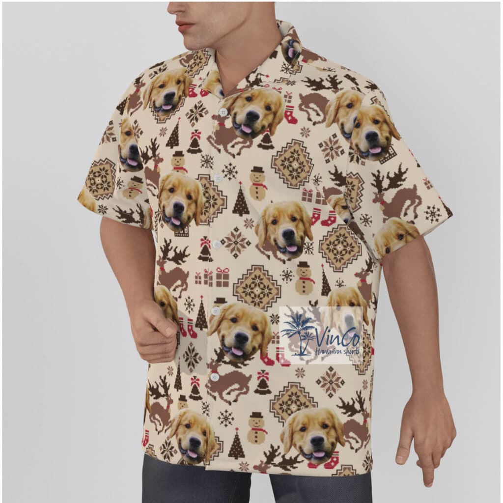 Funny Snowman And Reindeer Hawaiian Shirt With Custom Dog Face