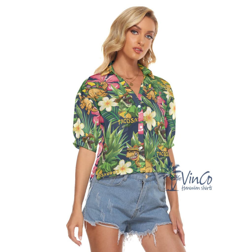 Funny Tacosaurus Tropical Aloha Crop Top Shirt