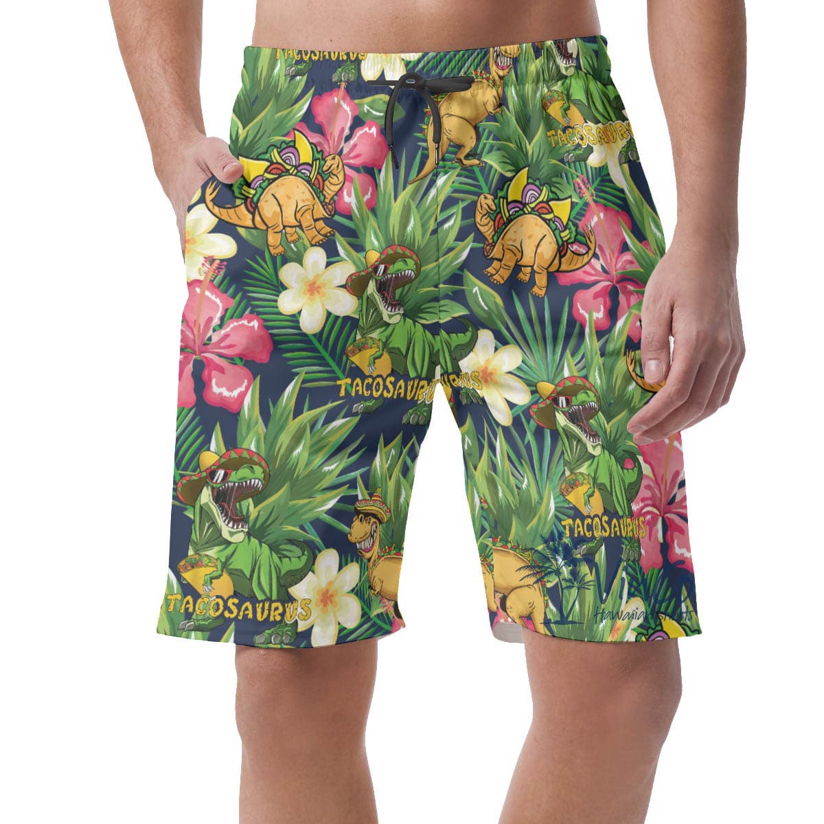 Funny Tacosaurus Tropical Hawaiian Beach Shorts For Men