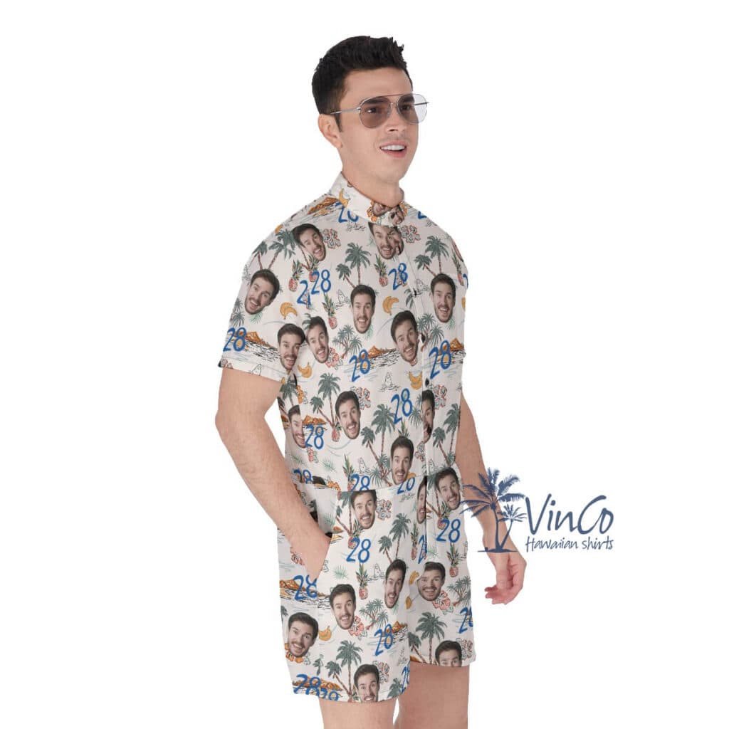 Funny Tropical Birthday Hawaiian Romper With Custom Face And Age