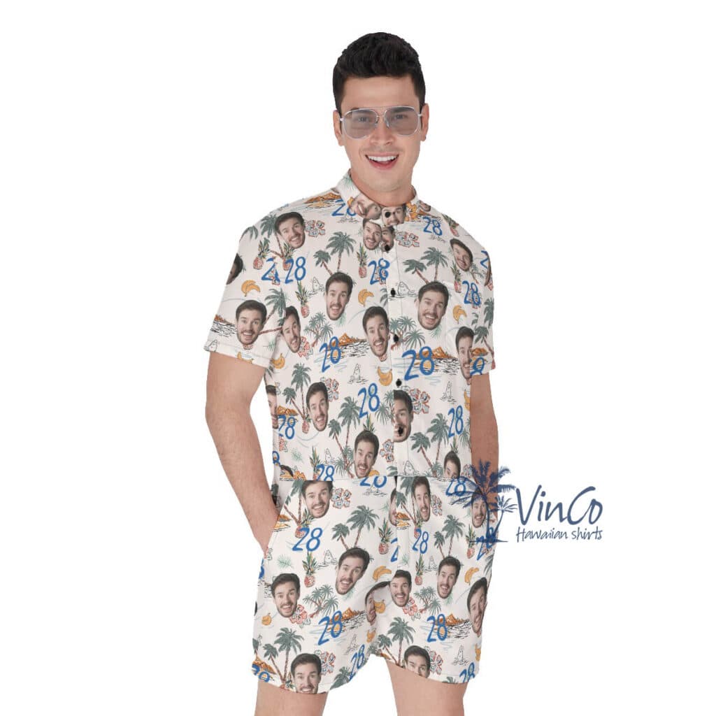 Funny Tropical Birthday Hawaiian Romper With Custom Face And Age
