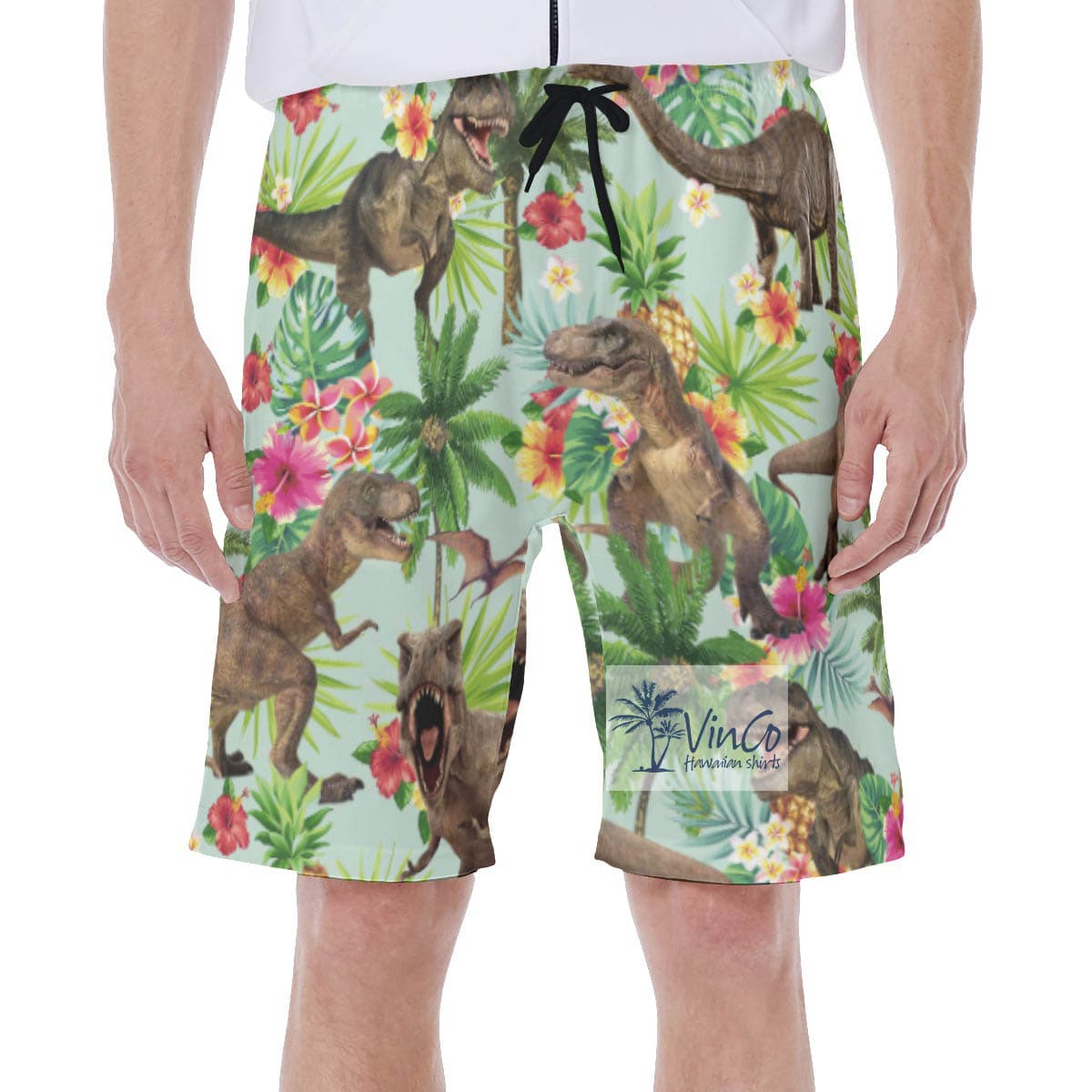 Funny Tropical Dinosaur Hawaiian Swim Trunks For Men (2)